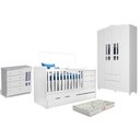 Ver imagem 1 de Quarto de Bebê Ariel 4 Portas com Berço Americano Multifuncional Cleo Branco com Colchão Gazin - Car