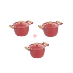 Jogo Panelas Caçarolas Reta Craqueada Alça Madeira 16 a 20cm - 1