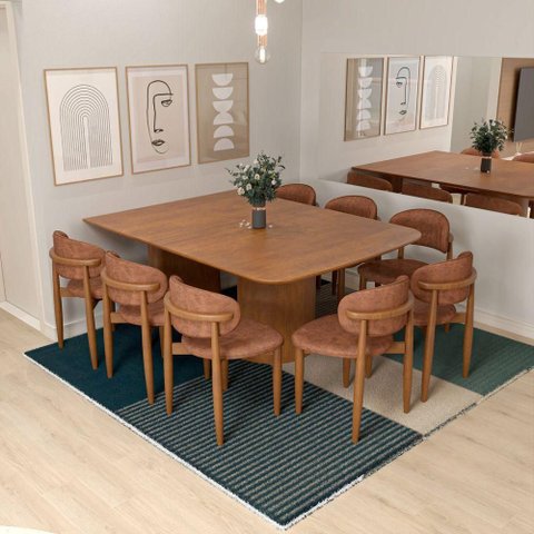 Conjunto de Mesa Celebra de Parede 8 Lugares Tampo em MDF Corano Marrom Mescla 180x135cm
