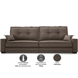 Sofá Palermo 2,40m Retrátil e Reclinável Velosuede Marrom - Netsofás - 3
