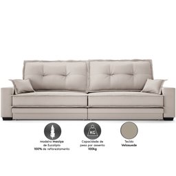 Sofá Palermo 2,80m Retrátil e Reclinável Velosuede Areia - Netsofás - 3