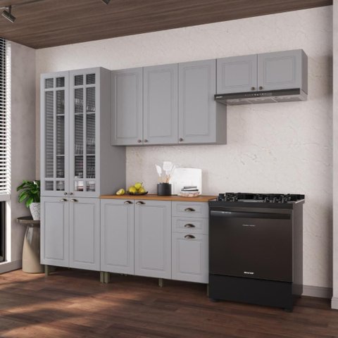 Armário de Cozinha Modulada Compacta Fidelitá Nara 100% MDF 4 Peças 280cm 12 Portas 2 Gavetas com