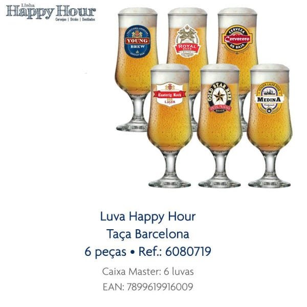 Jogo de Taças de Cerveja Hh Barcelona 370ml Luva 6 Pcs - 3