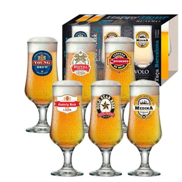 Jogo de Taças de Cerveja Hh Barcelona 370ml Luva 6 Pcs