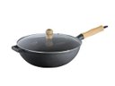 Ver imagem 1 de Panela Frigideira Wok Em Ferro Fundido Com Tampa Vidro 28 Cm