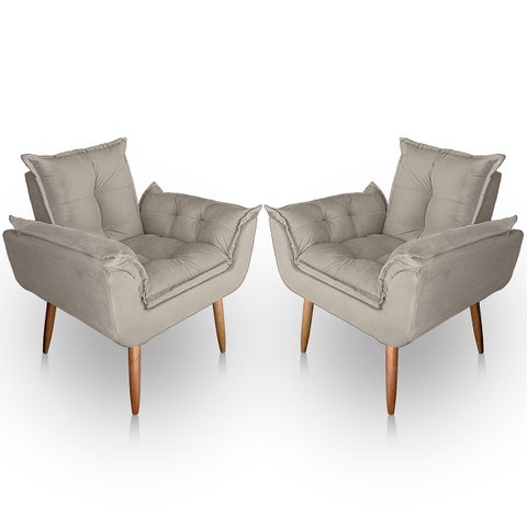 Kit 2 Poltronas Decorativa Paola Pes Palito Suede Bege