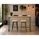 Ver imagem 2 de Mesa Jantar Aparador Bancada Alta Industrial 190x80cm Tampo Bege Pés Verde-Musgo