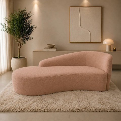 Sofá Divã Orgânico Charlotte Sala 180cm Bouclé:Rose/Liso Rose