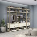 Ver imagem 1 de Kit Dormitorio 6 Gavetas e 1 Cabideiro Industrial Branco/Off White/Dourado