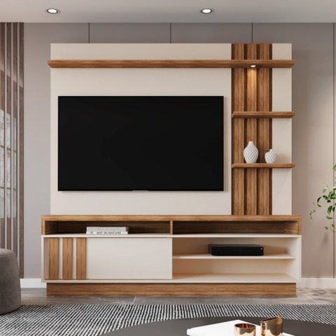 Estante Painel Home para Tv 55" Mariana Pérola Metaliz/amêndoa- Mabe Magazine
