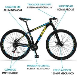 Bicicleta Aro 29 GT SPRINT MX1 21v Freio a disco Mecânico Quadro 17 Preto/Azul/Amarelo - 3