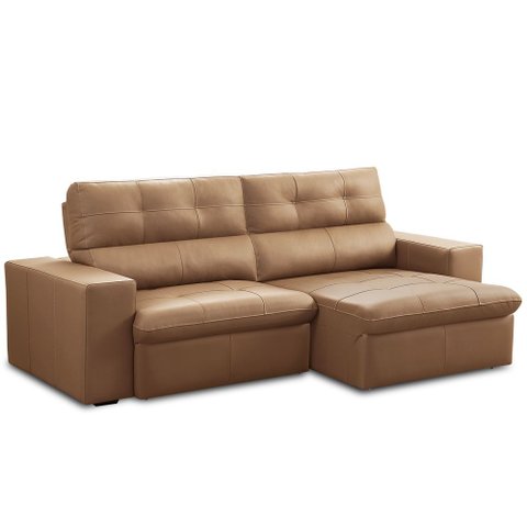 Sofá Retrátil Reclinável para Sala 3 Lugares 230cm Bryant L06 Couro Marrom Claro - Lyam Decor