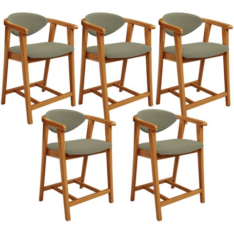 Kit 05 Banquetas Baixa para Cozinha Sala Jantar Bancada Cecília L02 Bouclê Oliva - Lyam Decor