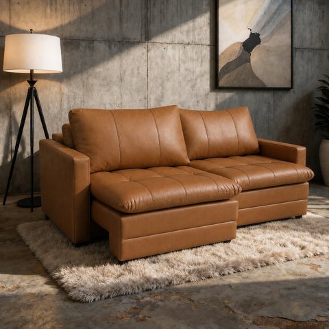 Sofá-Cama Retrátil e Reclinável Couro Legítimo 2 Lugares 180cm Cannes
