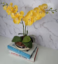 Ver imagem 3 de Arranjo Com 2 Orquídeas Amarela Vaso Dourado 22cm