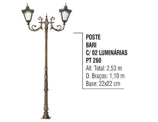 Poste Colonial Bari para Jardim Alumínio 02 Luminária 2,53m - 2