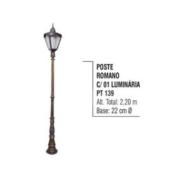 Poste Romano para Jardim de Alumínio Com 01 Luminária 2,20m - 2