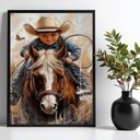 Ver imagem 1 de Quadro Decorativo Criança Cowboy com Cavalo 45x34cm - com Vidro:moldura Branca