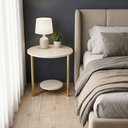 Ver mais imagens de Mesa Lateral Redonda 49cm Siena em MDF Epés de Aço para Sala e Quarto Off White/Dourado Lh Móveis