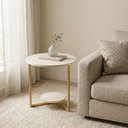 Ver imagem 6 de Mesa Lateral Redonda 49cm Siena em MDF Epés de Aço para Sala e Quarto Off White/Dourado Lh Móveis