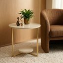 Ver imagem 5 de Mesa Lateral Redonda 49cm Siena em MDF Epés de Aço para Sala e Quarto Off White/Dourado Lh Móveis