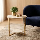 Ver imagem 7 de Mesa Lateral Redonda 49cm Siena em MDF Epés de Aço para Sala e Quarto Off White/Dourado Lh Móveis