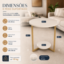 Ver imagem 2 de Mesa Lateral Redonda 49cm Siena em MDF Epés de Aço para Sala e Quarto Off White/Dourado Lh Móveis