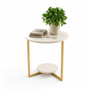Ver imagem 4 de Mesa Lateral Redonda 49cm Siena em MDF Epés de Aço para Sala e Quarto Off White/Dourado Lh Móveis
