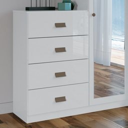 Cômoda Com Espelho 1 Porta 4 Gavetas Estilo Branco - Santos Andirá - 3