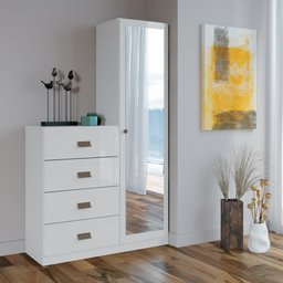 Cômoda Com Espelho 1 Porta 4 Gavetas Estilo Branco - Santos Andirá - 2