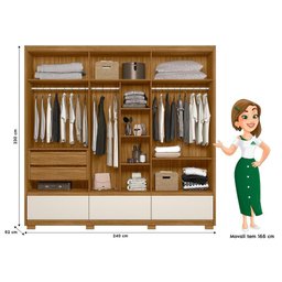 Kit Guarda Roupa Casal com Espelho Amazonas e Cômoda Dhara Freijó Off White - 8 Kit Guarda Roupa Casal com Espelho Amazonas e Cômoda Dhara Freijó Off White - 8