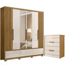 Ver imagem 1 de Kit Guarda Roupa Casal com Espelho Amazonas e Cômoda Dhara Freijó Off White