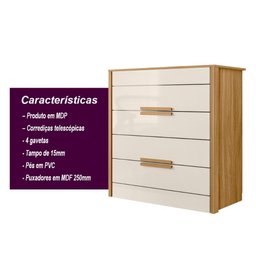 Kit Guarda Roupa Casal com Espelho Amazonas e Cômoda Dhara Freijó Off White - 5 Kit Guarda Roupa Casal com Espelho Amazonas e Cômoda Dhara Freijó Off White - 5