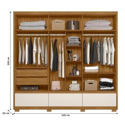 Kit Guarda Roupa Casal com Espelho Amazonas e Cômoda Dhara Freijó Off White - 4 Kit Guarda Roupa Casal com Espelho Amazonas e Cômoda Dhara Freijó Off White - 4
