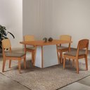 Ver imagem 1 de Mesa Jantar Diane 120cm Tampo MDF Lam 4 Cadeiras Copper Pre Moderna Veludo Capuccino Naturale Off