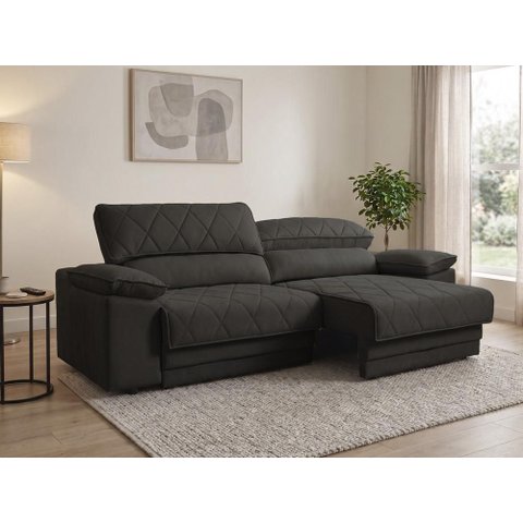 Sofá Leon 2,50m com Molas Retrátil Reclinável Velosuede - Netsofas - Chumbo