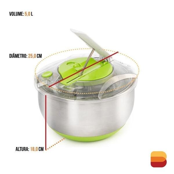 Centrífuga e Secadora de Saladas FRESH Inox / Verde 5 Litros - 3