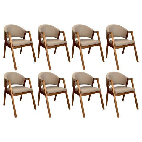 Kit 8 Cadeiras de Jantar Madeira Maciça Amêndoa Ravena Estofada Suede Bege Ccs