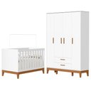 Ver imagem 1 de Jogo de Quarto Infantil Flip Guarda Roupa 4 Portas e Berço Americano Branco Fosco - Reller Móveis