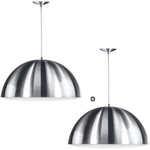 Kit 2 Lustres Pendente Meia Lua 40cm Alumínio New Escovado