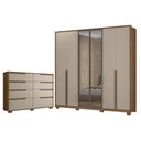 Ver imagem 1 de Guarda Roupa Casal Atacama 6 Portas Carvalho Fendi com Vidro Reflecta com Cômoda Gaveteiro Georgia C