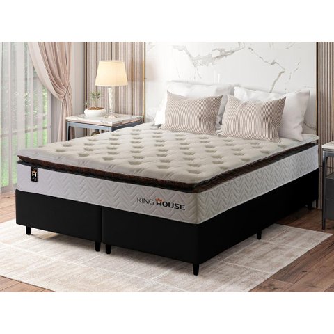 Conjunto Cama Box Super King c/ Molas Ensacadas New York Preto 193x203x73