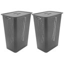 Ver imagem 1 de Kit 2 Cestos Roupas 47l Chumbo ou com Tampa Organizador Banh