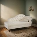 Ver imagem 1 de Divã Recamier Chesterfield Elisabeth 160cm Lado Direito Linho Marfim