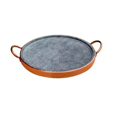 Forma de Pizza Em Pedra Sabão com Alça de Cobre 21,0 Cm