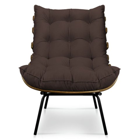 Poltrona Decorativa Costela Sala e Escritório Suede Marrom