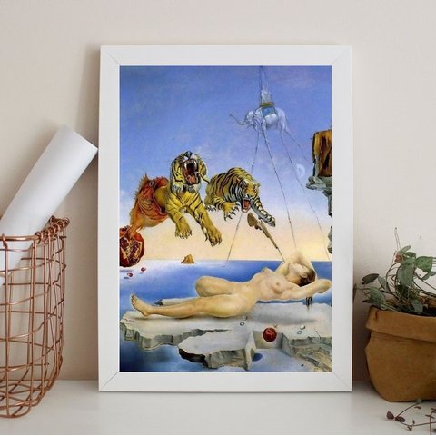 Quadro Salvador Dalí - Tigres 24x18cm - com Vidro:madeira Preta