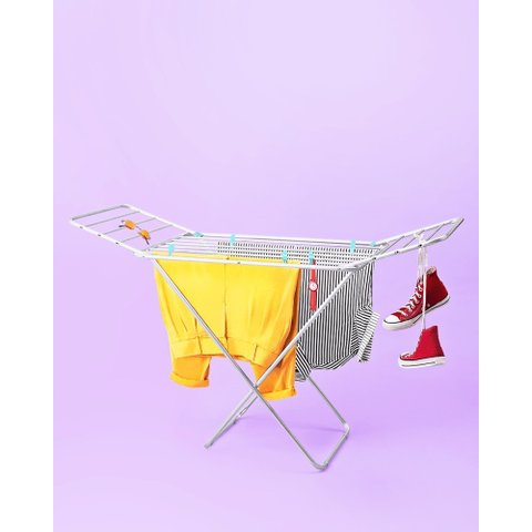 Varal de Chão Alumínio com Abas Dobrável Retrátil Slim Mor