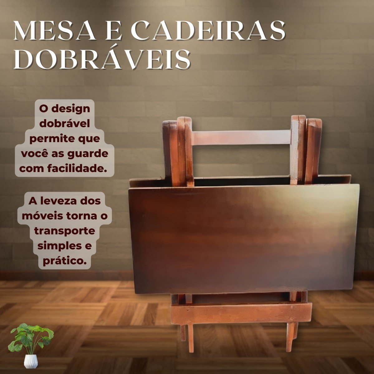 Jogo De Mesa Bistrô Dobravel C/2 Cadeiras Madeira Pinus Cor Imbuia