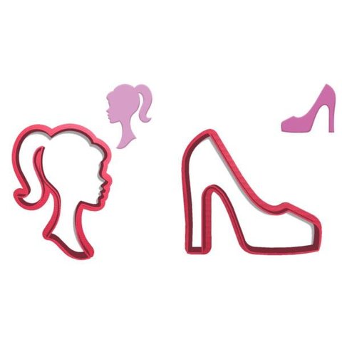 Kit Cortador Doce Impresso Barbie Silhueta Cabeça Busto e Sapato Salto Alto Fashion:6cm